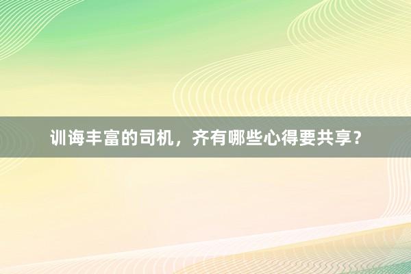 训诲丰富的司机，齐有哪些心得要共享？